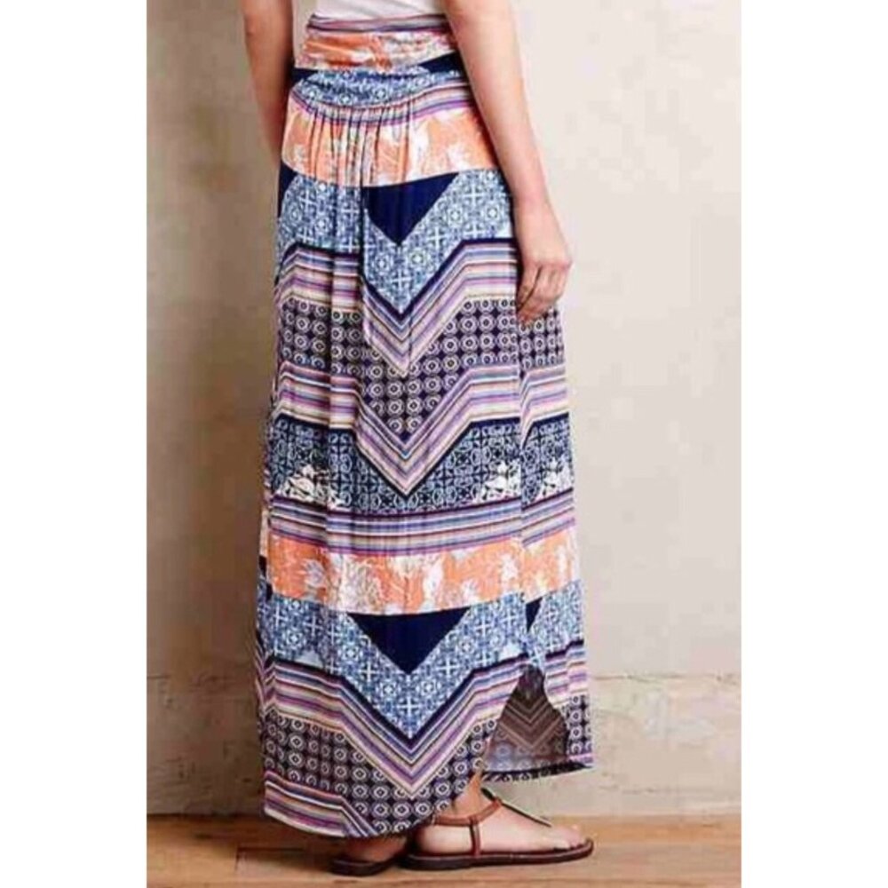 Anthropologie Multicolor Ruched Sides Maxi Skirt | Boho Poetcore Coastal Cowgirl - Picture 7 of 16
